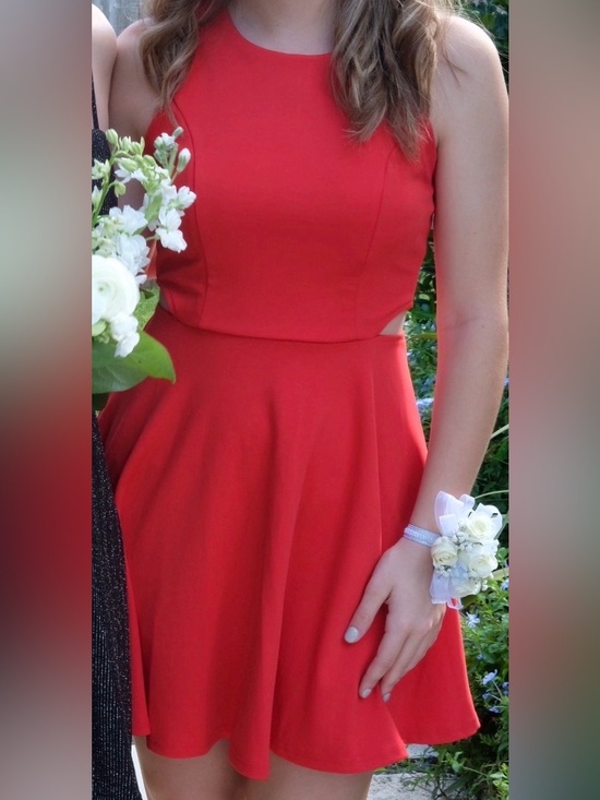 Belongsci Dresses & Skirts - Red Fit-and-Flare Cutout Dress